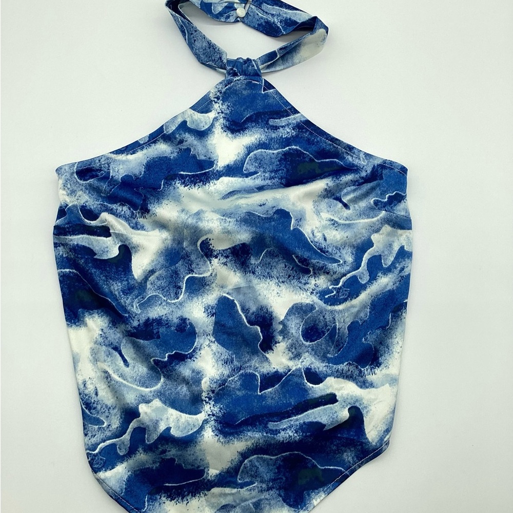 Women's Blue Halter Neck Silk-Look Top NWT